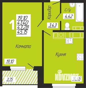 1-к квартира, строящийся дом, 45м2, 1/10 этаж
