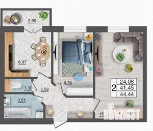 2-к квартира, вторичка, 45м2, 6/10 этаж
