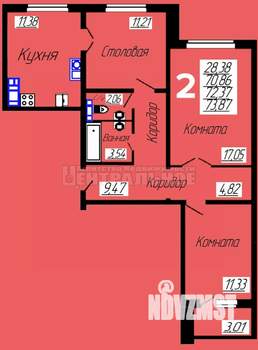 2-к квартира, сданный дом, 74м2, 5/10 этаж