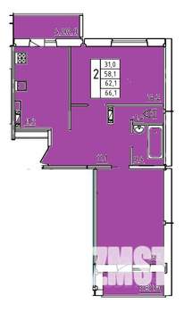 2-к квартира, строящийся дом, 62м2, 2/10 этаж
