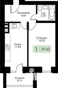 1-к квартира, строящийся дом, 40м2, 7/10 этаж