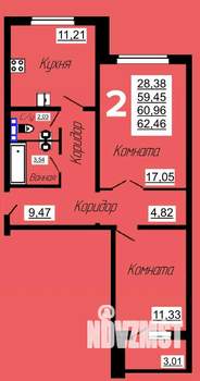 2-к квартира, строящийся дом, 63м2, 1/10 этаж