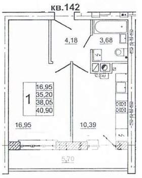 1-к квартира, вторичка, 42м2, 1/10 этаж