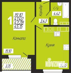 1-к квартира, строящийся дом, 45м2, 4/10 этаж
