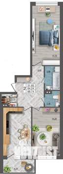 2-к квартира, вторичка, 69м2, 8/18 этаж