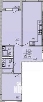 2-к квартира, строящийся дом, 68м2, 4/9 этаж