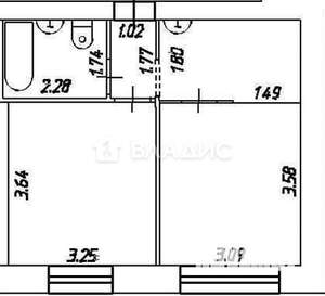 2-к квартира, вторичка, 34м2, 3/9 этаж