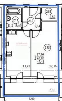 1-к квартира, вторичка, 52м2, 8/10 этаж