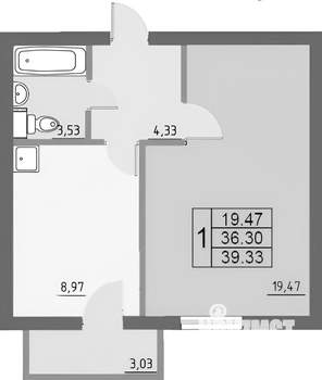 1-к квартира, вторичка, 41м2, 5/10 этаж