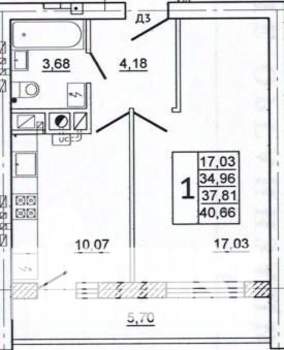 1-к квартира, вторичка, 41м2, 2/10 этаж