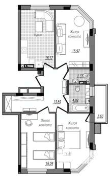 3-к квартира, строящийся дом, 88м2, 9/16 этаж