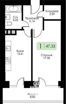 1-к квартира, строящийся дом, 47м2, 10/10 этаж