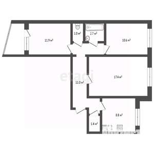 3-к квартира, вторичка, 65м2, 3/5 этаж