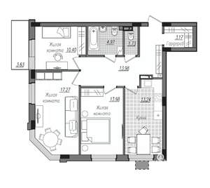 3-к квартира, строящийся дом, 82м2, 14/16 этаж