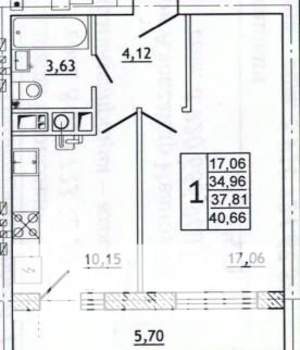 1-к квартира, вторичка, 41м2, 7/10 этаж
