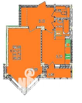 1-к квартира, строящийся дом, 45м2, 12/13 этаж