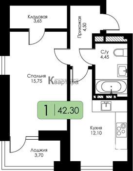 1-к квартира, вторичка, 42м2, 4/6 этаж