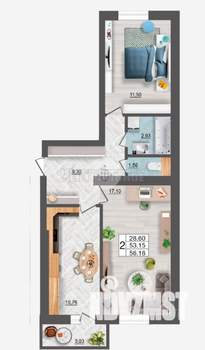 2-к квартира, вторичка, 56м2, 4/10 этаж
