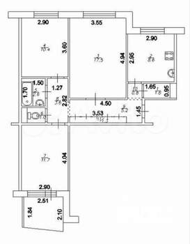 3-к квартира, вторичка, 63м2, 9/9 этаж