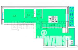 2-к квартира, вторичка, 69м2, 4/5 этаж