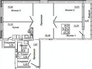 3-к квартира, строящийся дом, 101м2, 3/10 этаж