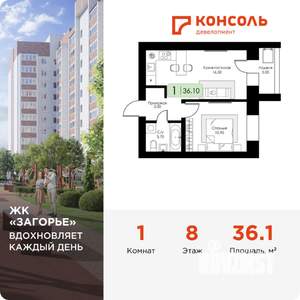 1-к квартира, вторичка, 36м2, 8/10 этаж