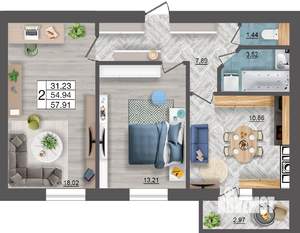 2-к квартира, строящийся дом, 59м2, 1/10 этаж