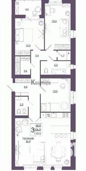 3-к квартира, вторичка, 111м2, 10/16 этаж