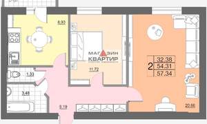 2-к квартира, вторичка, 57м2, 7/10 этаж