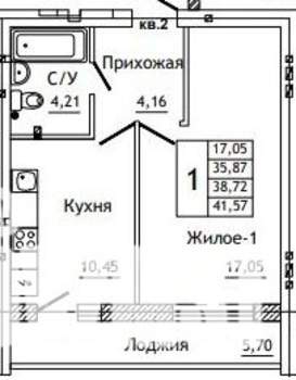 1-к квартира, строящийся дом, 42м2, 2/10 этаж