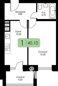 1-к квартира, строящийся дом, 40м2, 3/10 этаж