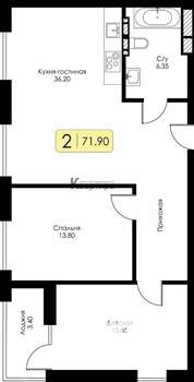 2-к квартира, сданный дом, 72м2, 6/11 этаж