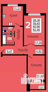 2-к квартира, строящийся дом, 62м2, 1/10 этаж