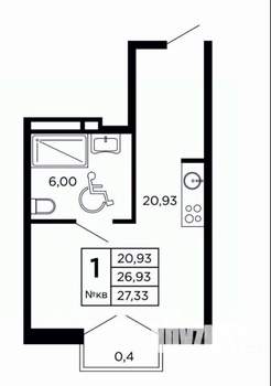 Студия квартира, вторичка, 28м2, 14/16 этаж