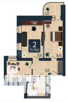 2-к квартира, вторичка, 72м2, 6/10 этаж