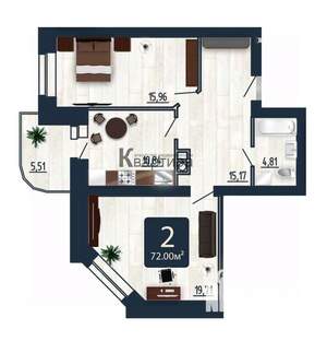 2-к квартира, вторичка, 72м2, 9/10 этаж