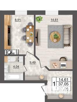 1-к квартира, вторичка, 37м2, 2/10 этаж