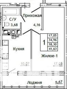 1-к квартира, строящийся дом, 42м2, 6/10 этаж