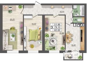 3-к квартира, вторичка, 82м2, 9/10 этаж