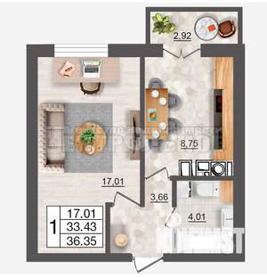 1-к квартира, вторичка, 36м2, 3/10 этаж