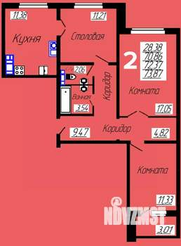 2-к квартира, вторичка, 74м2, 6/10 этаж