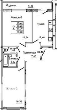 2-к квартира, строящийся дом, 67м2, 2/10 этаж