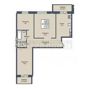 3-к квартира, вторичка, 72м2, 8/10 этаж