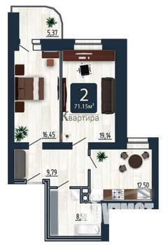 2-к квартира, вторичка, 72м2, 6/10 этаж