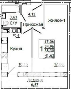 1-к квартира, строящийся дом, 42м2, 5/10 этаж