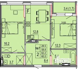 2-к квартира, вторичка, 62м2, 4/11 этаж