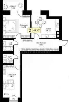 2-к квартира, сданный дом, 69м2, 2/10 этаж