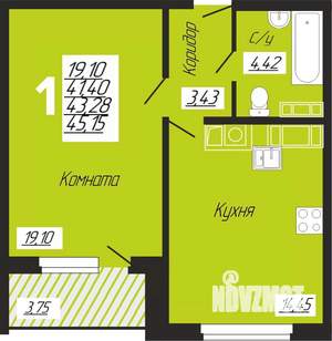 1-к квартира, строящийся дом, 45м2, 8/10 этаж