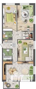 3-к квартира, строящийся дом, 93м2, 4/18 этаж