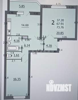 2-к квартира, вторичка, 74м2, 6/7 этаж